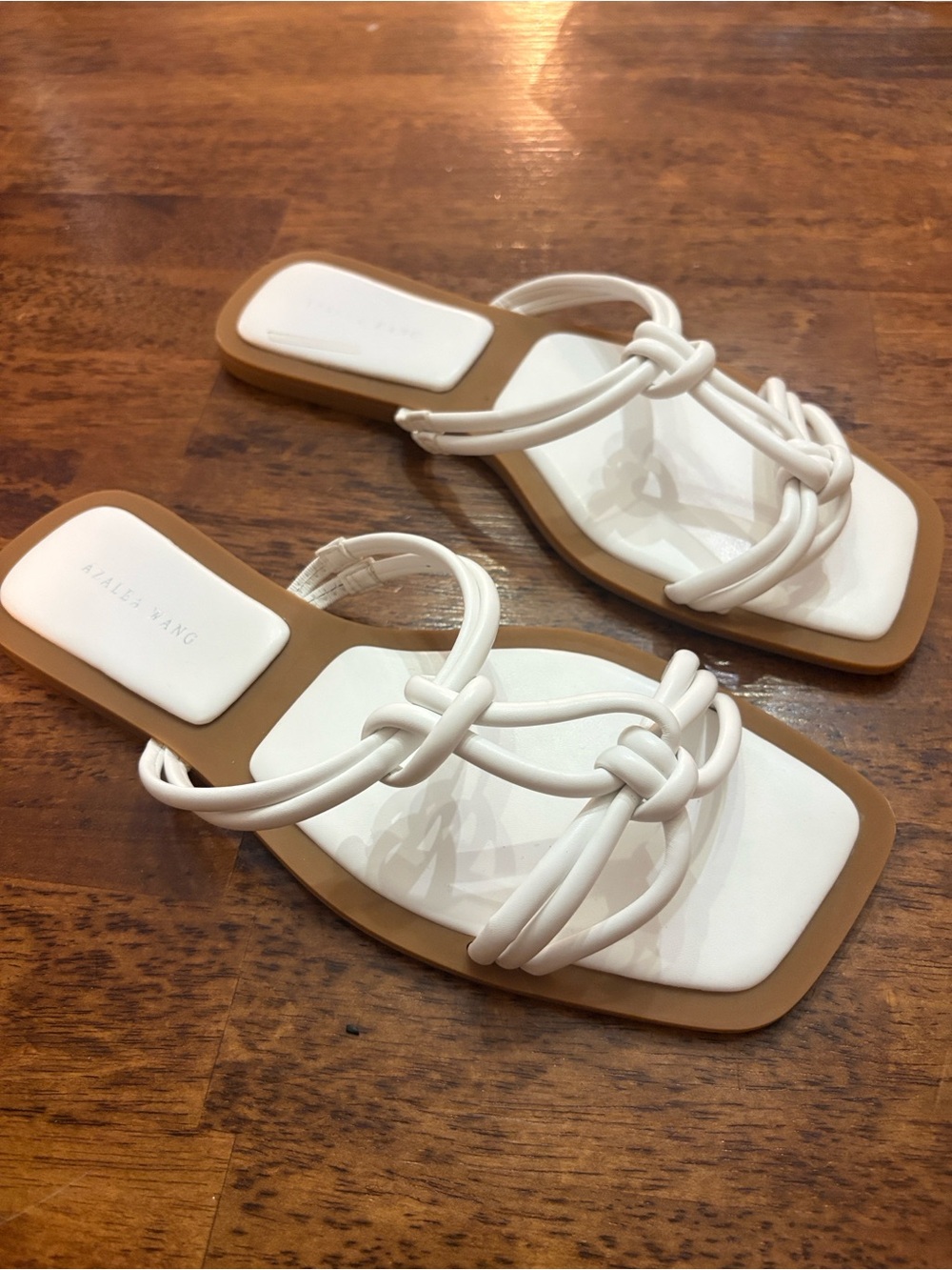 White Knotted Strap Square-Toe Slide Sandals